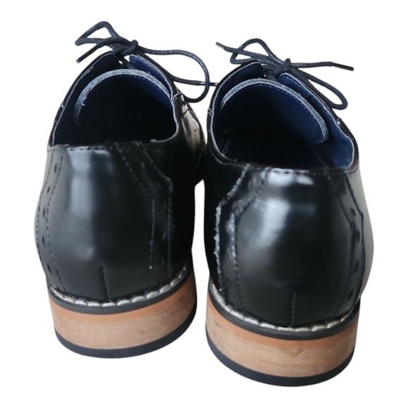 Classic Black Leather Men's Dress Shoes Gatsby Retro Old Money 8 - Picture 4 of 7